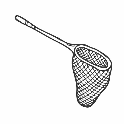 Doodle fishing net in vector. Isolated. Camping and fishing concept.