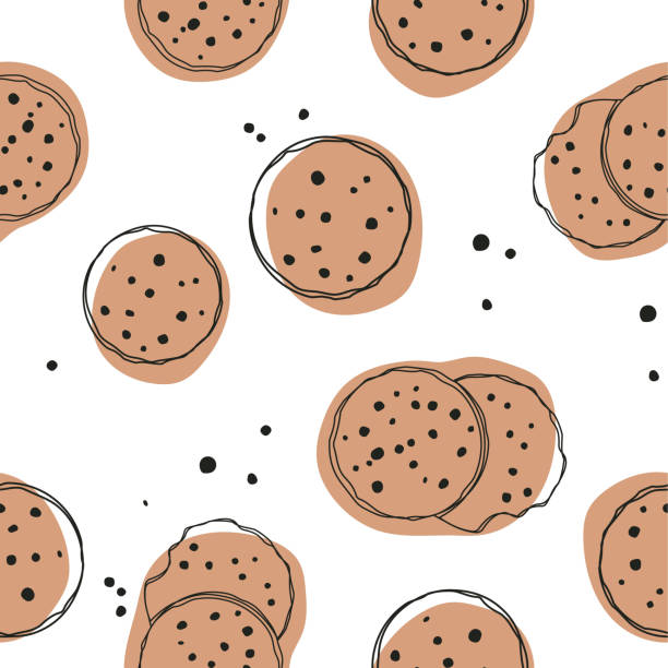 Doodle hand drawn vector seamless pattern Simple cute cookie flat vector seamless pattern chocolate designs stock illustrations