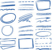 Doodle highlighter vector elements, sketch circles, hand drawn underline, pencil marks. Sketch drawing scribble elements illustration
