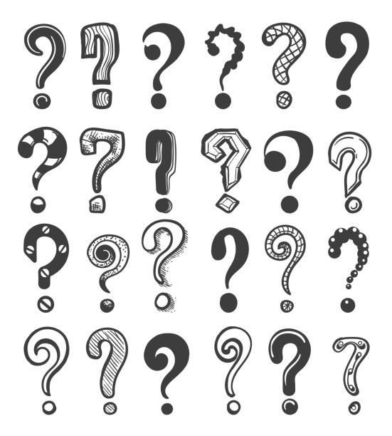 Doodle question marks Doodle question marks. Hand drawn interrogation icons or sketch ask questions isolated on white background, vector illustration interview background stock illustrations