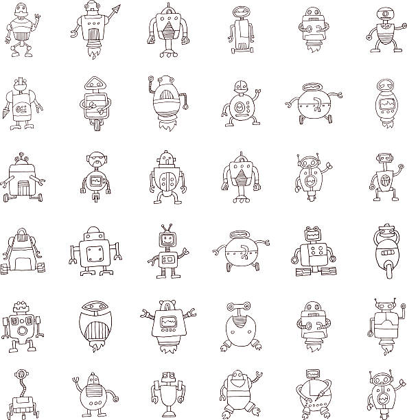 Doodle Robot cartoon, vector illustration. Doodle Robot cartoon, vector illustration. robot drawings stock illustrations