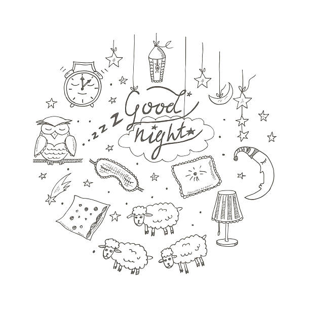 Doodle set of images about good night Doodle set of images about good night Vector illustration sleeping drawings stock illustrations