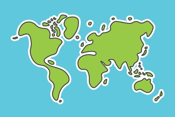 Doodle style world map . Look like children craft painting . vector art illustration