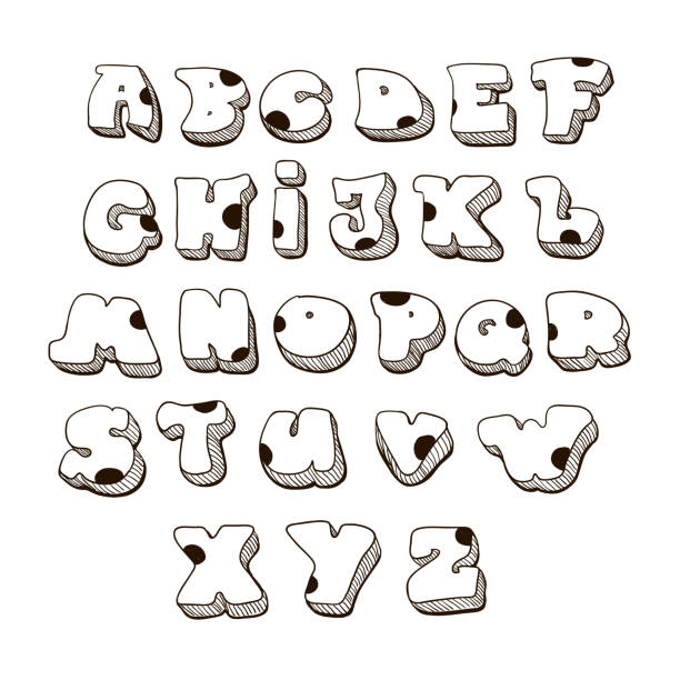ilustraciones, imágenes clip art, dibujos animados e iconos de stock de familia de fuentes vectoriales doodle. comic alphabet fat redondeado letras mayúsculas. - latin family