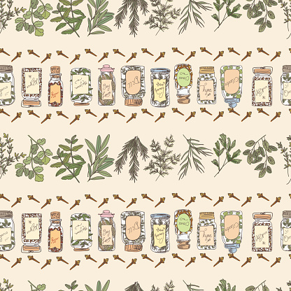 Doodled Herbs And Spices Seamless Repeating Pattern