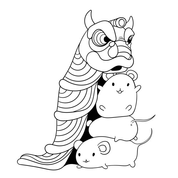 Coloring Lion Dance Clipart Black And White - colouring mermaid