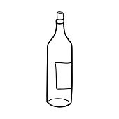 A Doodle-style wine bottle isolated on a white background. Vector illustration.