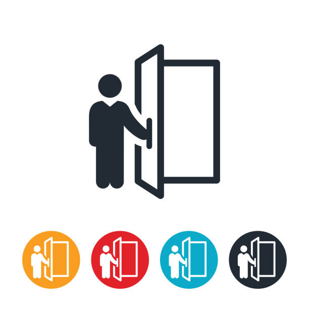 Doorman Icon An icon of a person holding open a door. door icons stock illustrations