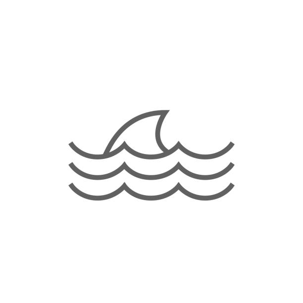 ilustrações de stock, clip art, desenhos animados e ícones de dorsal shark fin above water line icon - algarve