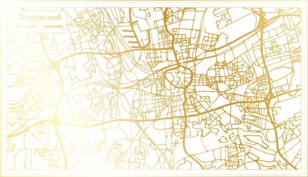 골든 컬러의 복고풍 스타일의 도르트문트 독일 시티 지도. 윤곽선 맵입니다. - dortmund stock illustrations