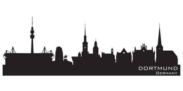 силуэт горизонта города дортмунд германия - dortmund stock illustrations