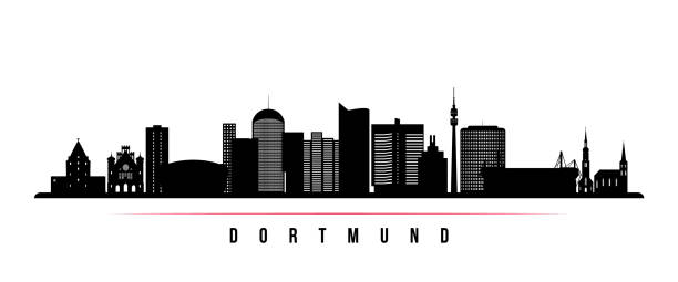 dortmund skyline poziomy baner. czarno-biała sylwetka dortmundu, niemcy. szablon wektorowy dla twojego projektu. - dortmund stock illustrations