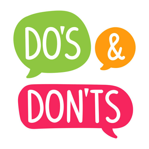 Do's and Don'ts. Vector hand drawn speech bubbles, label, badge, sticker illustration on white background. Business concept. rules stock illustrations