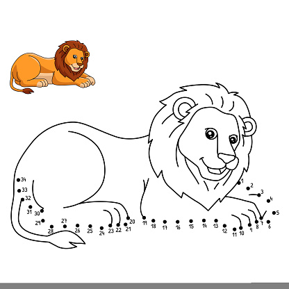 Dot to Dot Lion Isolated Coloring Page for Kids