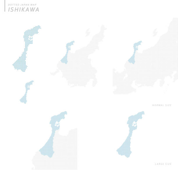 dotted Japan map set, Ishikawa dotted Japan map set, Ishikawa ishikawa prefecture stock illustrations