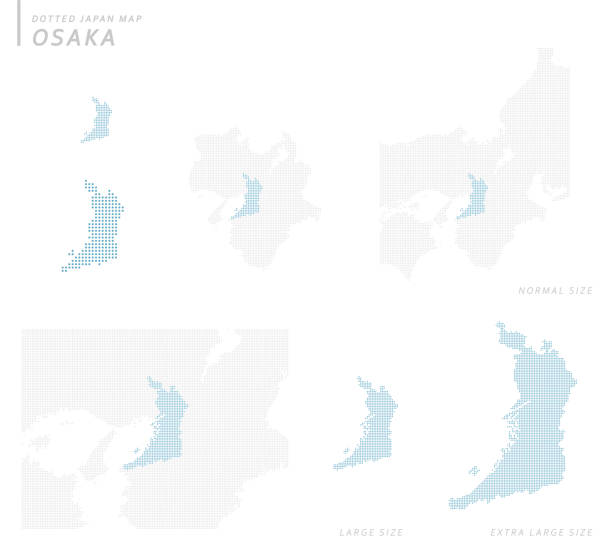 ilustrações de stock, clip art, desenhos animados e ícones de dotted japan map set, osaka - osaka