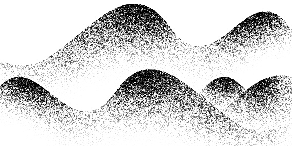 Dotwork mountain pattern background. Black noise stipple dots hills. Dotted vector