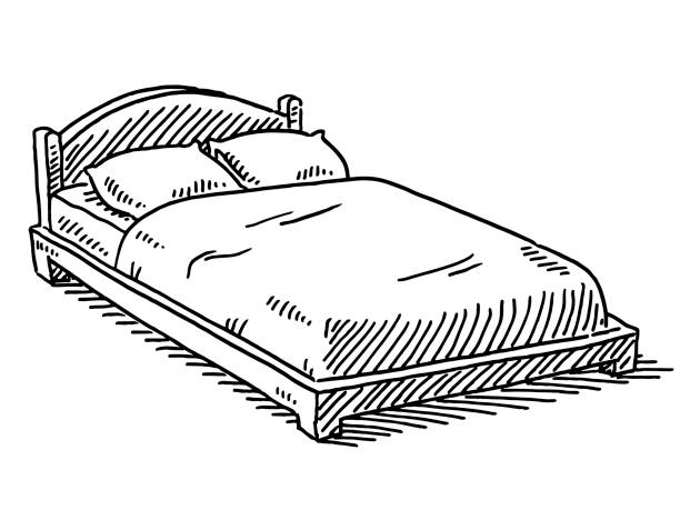 Double Bed Drawing Hand-drawn vector drawing of a Double Bed. Black-and-White sketch on a transparent background (.eps-file). Included files are EPS (v10) and Hi-Res JPG. sleeping clipart stock illustrations