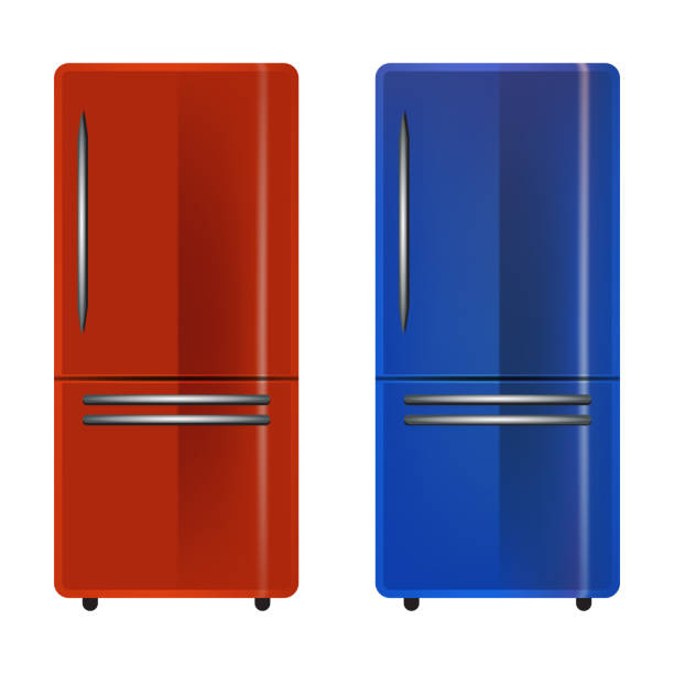 double door freezer refrigerator or fridge flat color icon double door freezer refrigerator or fridge flat color icon for apps and websites chest freezer stock illustrations