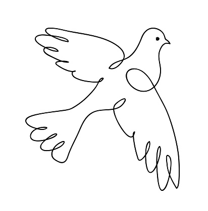 Dove. Continuous line art drawing. Pigeon. Vector logo illustration