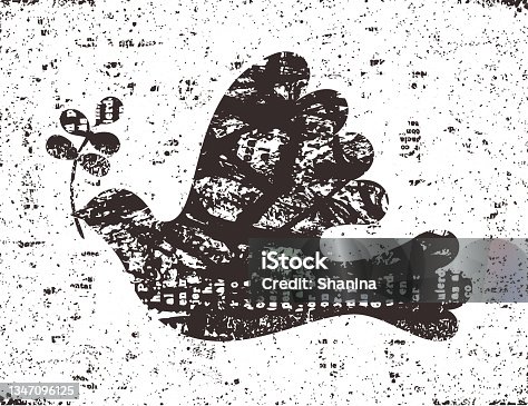 istock Dove of peace - grunge distressed texture - b&w 1347096125