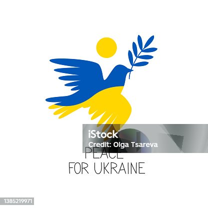 istock Dove of Peace in Ukranian flag colors blue and yellow. 1385219971