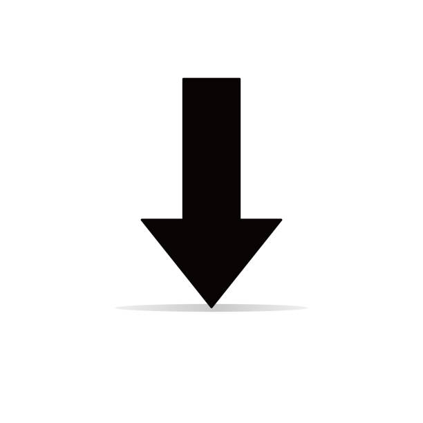 Down arrow icon. Download arrow with shadow Down arrow icon. Download arrow with shadow. Vector illustration moving down stock illustrations