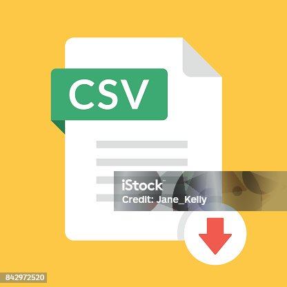 istock Download CSV icon. File with CSV label and down arrow sign. Comma-separated values. Downloading document concept. Flat design vector icon 842972520