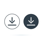 Download icon. Downloading vector icon. Save to computer symbol, Solid and line icons set for upload option. Arrow down button, save from internet buttons for browser or app. Navigation ui, ux