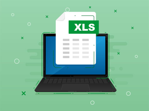 Download XLS file with label on laptop screen. Downloading document concept. Banner for business, marketing and advertising. Can be used for greeting cards, flyers, invitations, poster, brochures, calendar, banner, brochures, presentations, application mobile, web design, to everything. Everything built on layers. File has clipping path. success stock illustrations