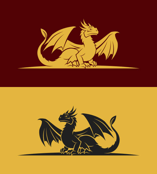 Stylish icon of dragon with wings