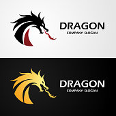 dragon logo template silhouette flat color design, vector illustration