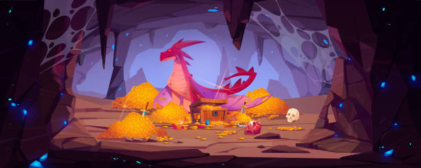 ilustrações de stock, clip art, desenhos animados e ícones de dragon protect gold pile in cave fantasy character - dragões olho