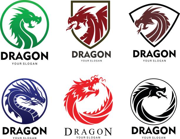 Dragon set Set of 6 dragon icons, symbols dragon stock illustrations