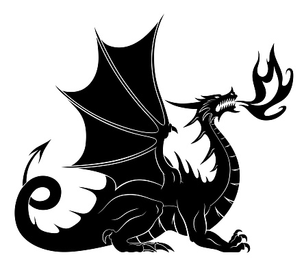 Download Dragon Silhouette With Fire Stock Illustration - Download Image Now - iStock