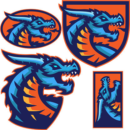 This multi-piece dragon sports kit is great for any team or sport based design. The multiple pieces make for a variety of options with your design. vector