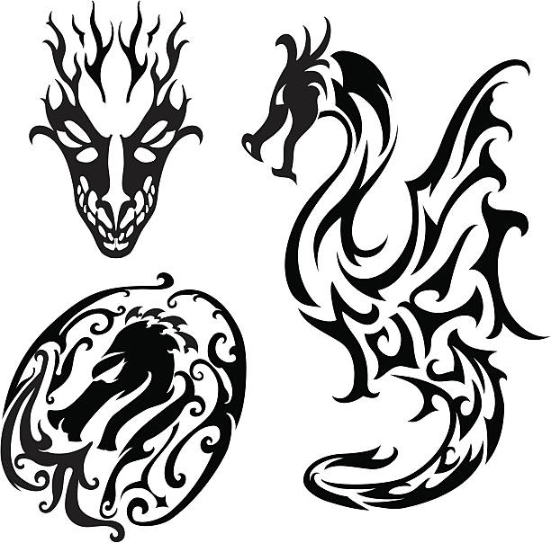 ilustraciones, imágenes clip art, dibujos animados e iconos de stock de dragones tatuaje - drake