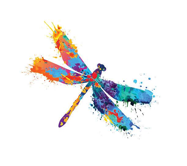 dragonfly of splash paint Vector dragonfly of rainbow watercolor splash paint dragonfly stock illustrations