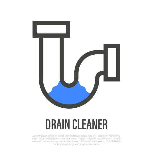 Drain cleaning thin line icon. Clogged pipe. Logo for plumbing. Vector illustration. Drain cleaning thin line icon. Clogged pipe. Logo for plumbing. Vector illustration. siphon stock illustrations