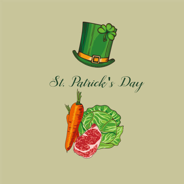 Drawing about St Patrick's Day Food Fully editable in Adobe Illustrator,(Eps 10+transparent effects ) corned beef stock illustrations