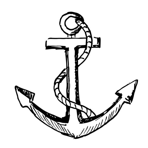 Drawing anchor Monochrome ink sketch of anchor. Hand -drawn illustration, logo, icon or design element anchor point stock illustrations