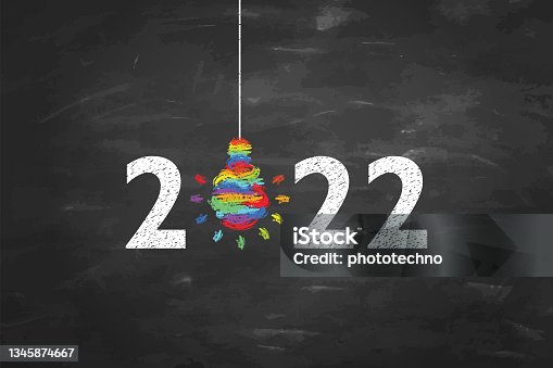 istock Drawing New Year 2022 Idea Concepts on Blackboard Background 1345874667