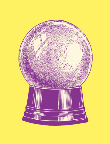 Drawing of a purple crystal ball on a yellow background