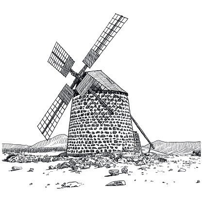 Drawing of an old windmill