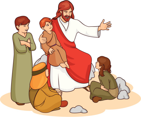 Drawing of Jesus and children telling them a story