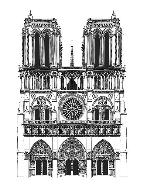 Drawing of Notre-dame cathedral vector art illustration