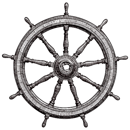 Drawing of vintage ship steering wheel
