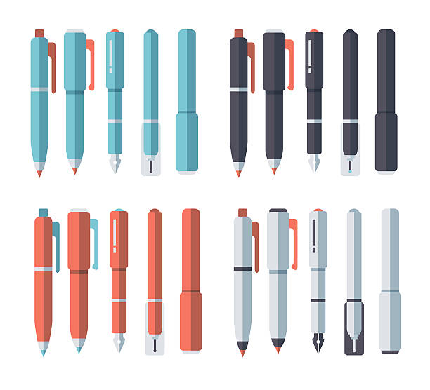 Drawing Pens & Pencils Set vector art illustration
