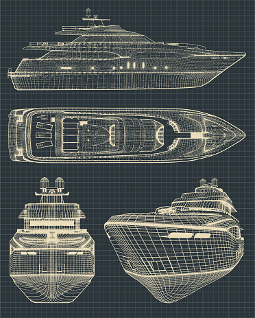 Drawings of a modern yacht
