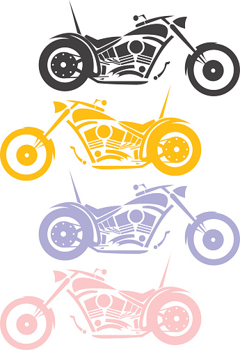 Drawings of motorcycles in different colors